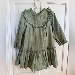 Cat & Jack Girls Olive Green Eyelet Ruffle Dress 4T